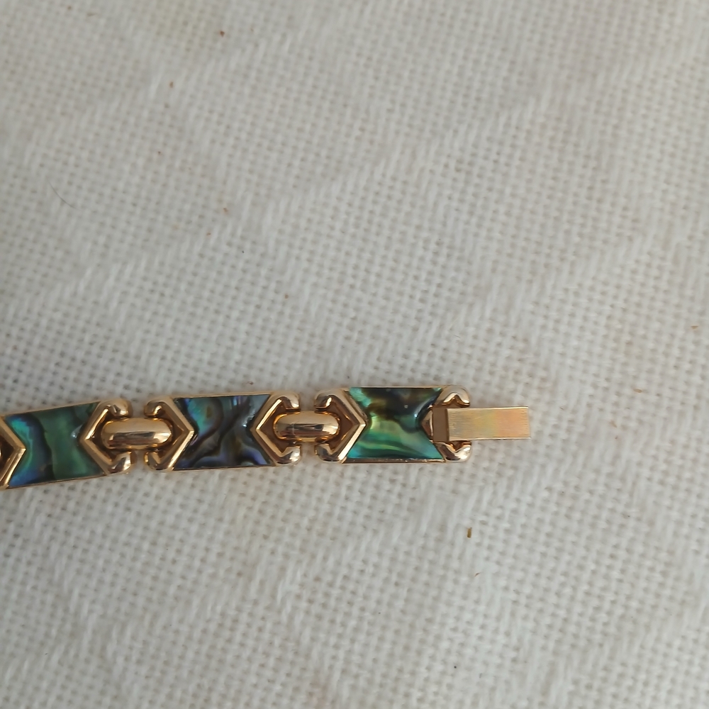 Gold-Tone Abalone Inlay Link Bracelet - Iridescent Blue-Green - Picture 6 of 11